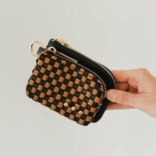 Woven Cameron Double Zip Card Wallet: Woven Checkered Tan