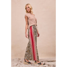 LEOPARD PRINT SIDE CONTRAST DRAWSTRING WIDE PANTS