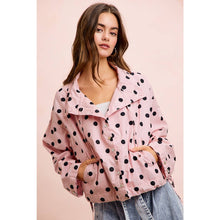 POLKA DOT PRINTED HOODED WINDBREAKER JACKET TOP: DUSTY PINK