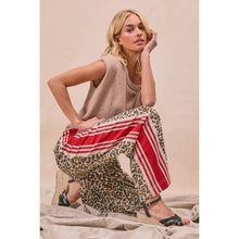 LEOPARD PRINT SIDE CONTRAST DRAWSTRING WIDE PANTS