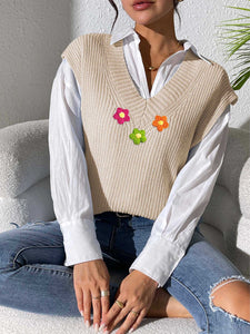 Flower V-Neck Sweater Vest