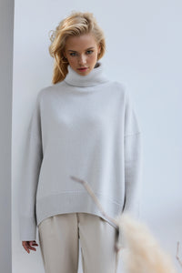 Cozy Turtleneck Dropped Shoulder Long Sleeve Sweater