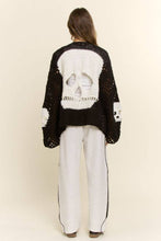 Skull Motif Crochet Open Cardigan: Black