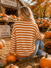 Pumpkin Script Striped Knit Sweater: ORANGE/WHITE