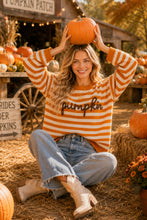 Pumpkin Script Striped Knit Sweater: BLACK/TAUPE
