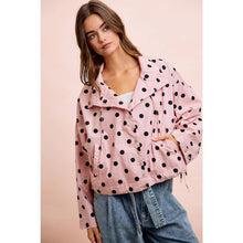 POLKA DOT PRINTED HOODED WINDBREAKER JACKET TOP: DUSTY PINK