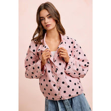 POLKA DOT PRINTED HOODED WINDBREAKER JACKET TOP: DUSTY PINK