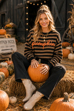 Pumpkin Script Striped Knit Sweater: BLACK/TAUPE