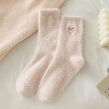 Cute Heart Embroidery Fuzzy Plush Socks - White