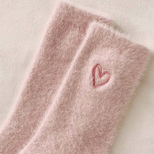 Cute Heart Embroidery Fuzzy Plush Socks - White