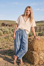 Horseshoe Print Denim Barrel Pants: Dark Denim