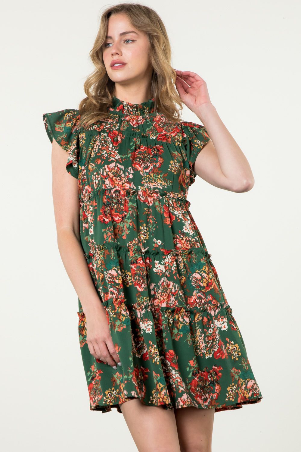 Green Flutter Midi Floral Dress