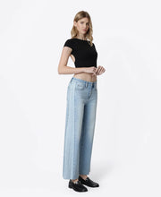 High Rise Two Tone Twist Wide Leg Jeans