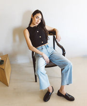 High Rise Two Tone Twist Wide Leg Jeans