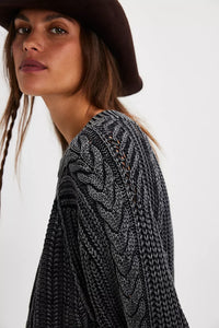 Free People Frankie Cable Sweater- Black