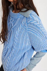 Free People Frankie Cable Sweater- Della Robbia Blue