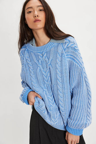 Free People Frankie Cable Sweater- Della Robbia Blue