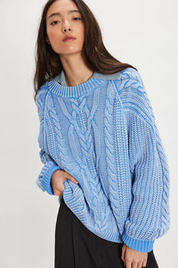 Free People Frankie Cable Sweater- Della Robbia Blue