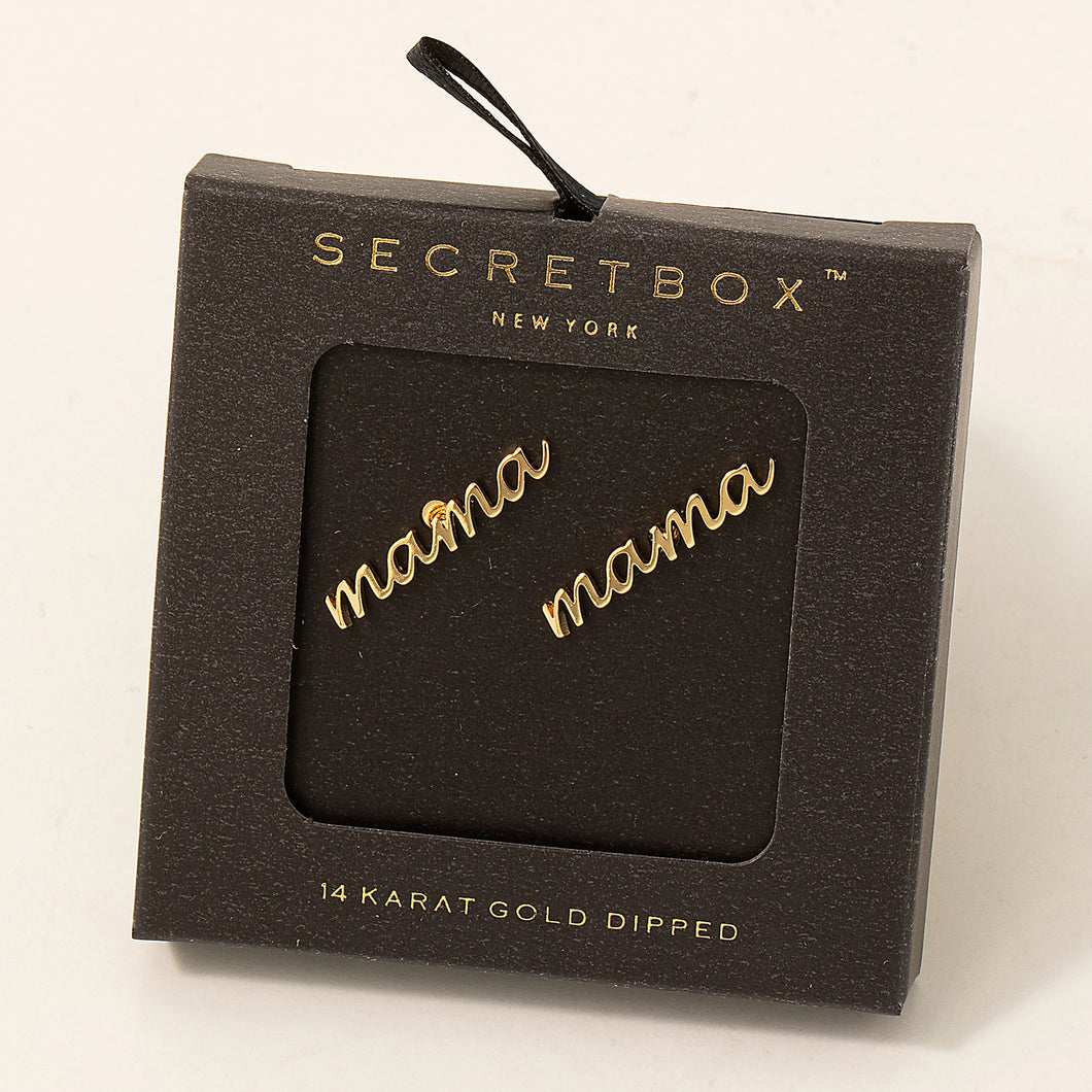 Secret Box Handwritten Mama Stud Earrings- Silver & Gold