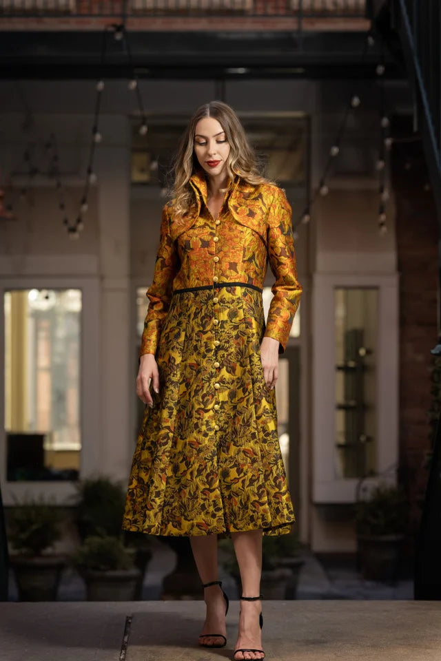 Gold & Rust Jacquard A-Line Dress – Shop with Julz