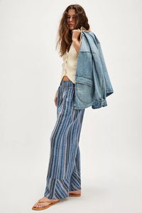 Free People Days End Linen Stripe Pant- Indigo