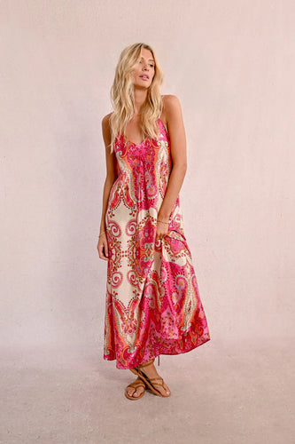 Pink Daphne Long Satin Dress