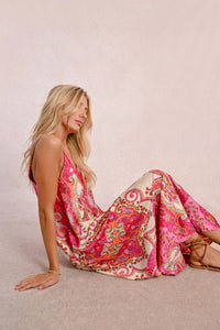 Pink Daphne Long Satin Dress