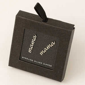Secret Box Handwritten Mama Stud Earrings- Silver & Gold