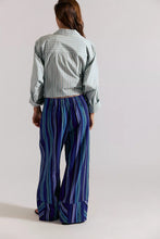 Free People Day's End Linen Striped Pull-On Pants- Navy