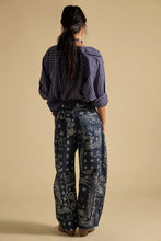 Free People Good Luck Printed Barrel Jeans- Navy Bandana