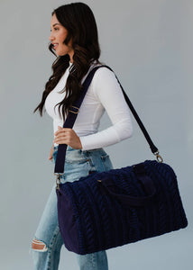Navy Cable Knit Duffle Bag