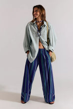Free People Day's End Linen Striped Pull-On Pants- Navy
