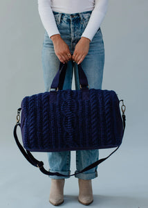 Navy Cable Knit Duffle Bag