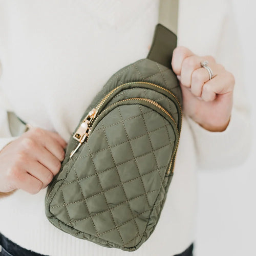 Pinelope Puffer Sling Bag- Olive