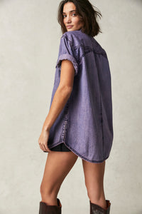 Free People The Short of it Denim Top- Orchid