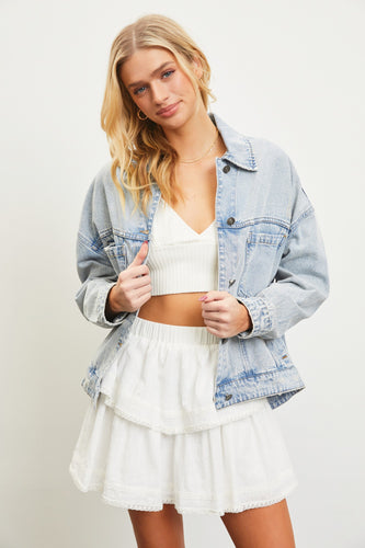 Light Denim Back Pleated Jacket