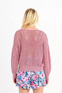 Pink Loose Openwork Sweater
