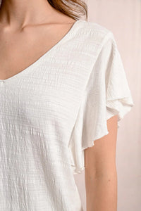 White Knit Ruffled Shirt