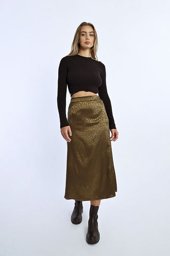 Bronze Animal Print Satin Skirt