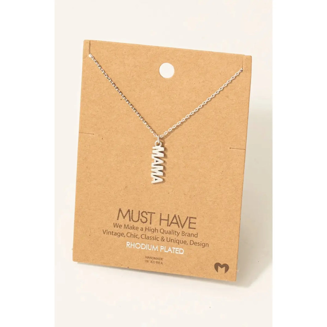 Gold Dipped Flat Mama Pendant Necklace (Silver or Gold)