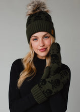 Skull Pattern Pom Hat- Olive