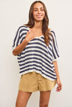V Neck Oversized Stripe Sweater Top