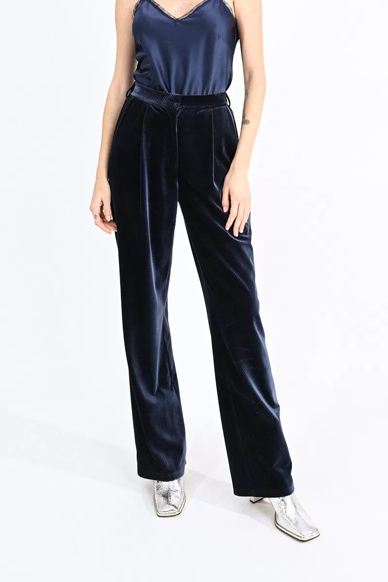 Navy Fluid Velvet Pants