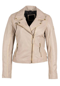 Christy RF Star Detail Leather Jacket, Offwhite and Gold