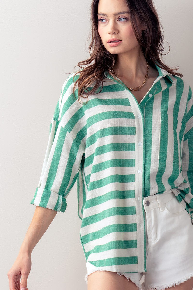 Green Striped Woven Shirt