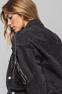 Black Shoulder Sequin Denim Jacket